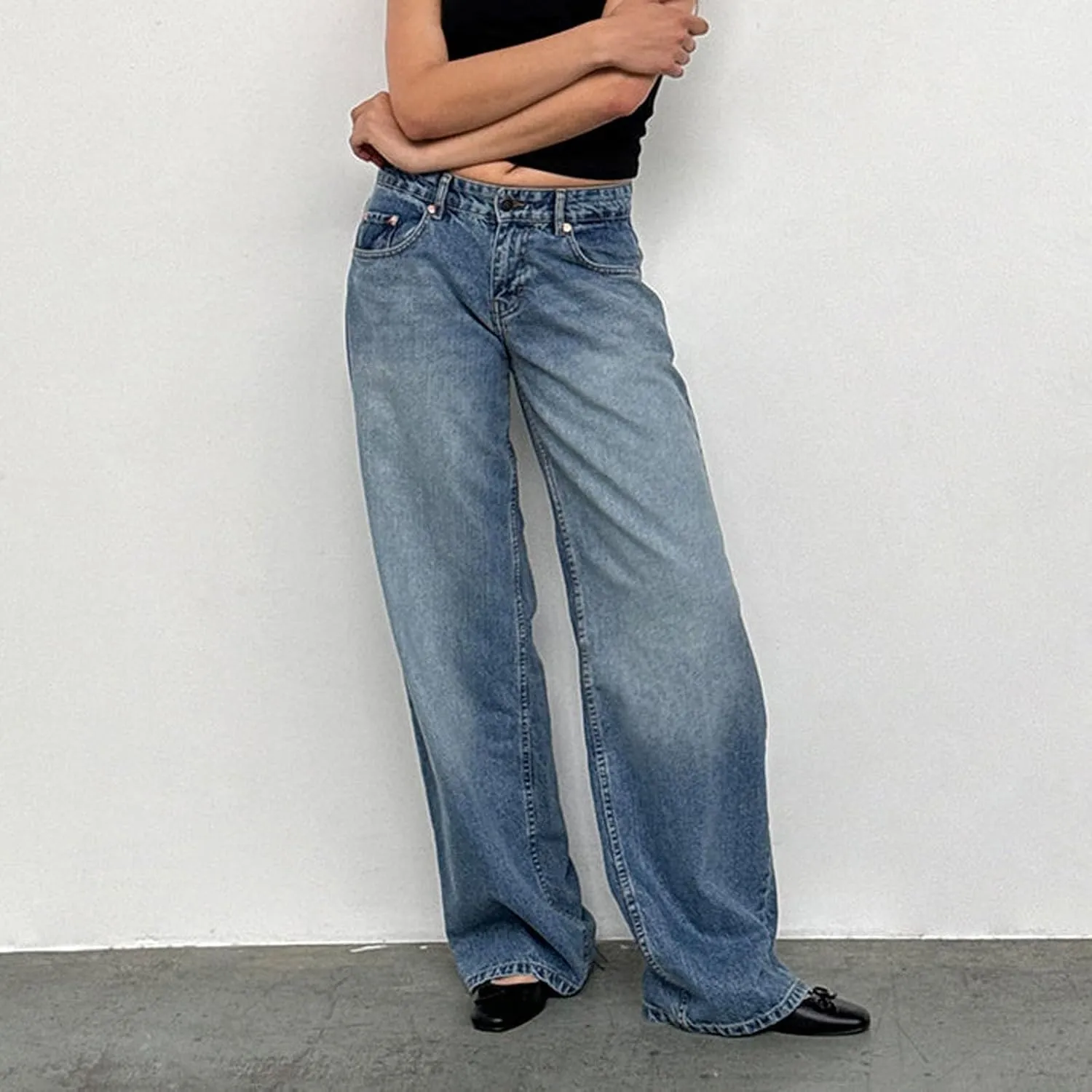 Straight Leg Jeans for Women, Womens Baggy Jeans High Waisted Trendy Cargo Trousers Summer Stretchy Petite Baggy