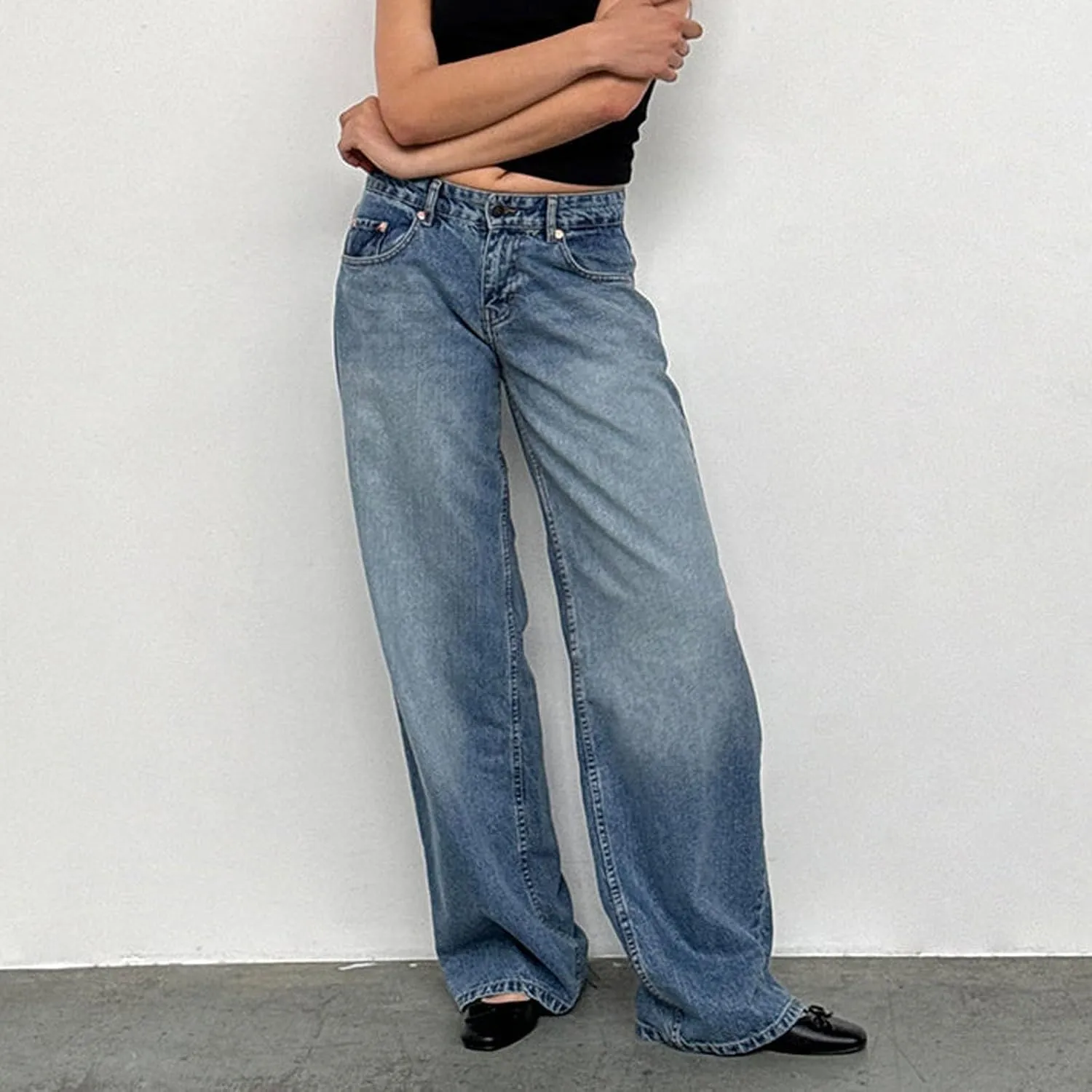 Straight Leg Jeans for Women, Womens Baggy Jeans High Waisted Trendy Cargo Trousers Summer Stretchy Petite Baggy