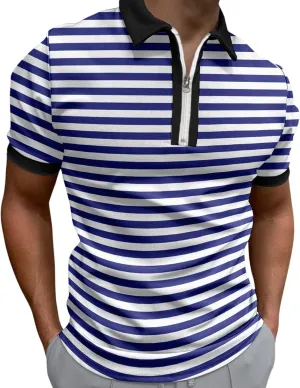 Summer Polo Shirt for Men Short Sleeve Zipper Collar Muscle Sport Golf Shirt Block Color Lapel Beach Holiday Casual Shirt
