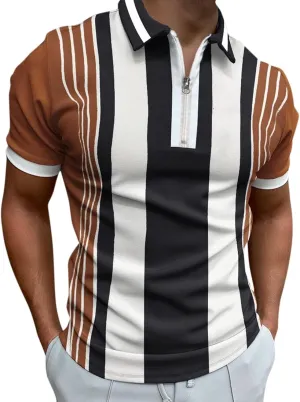 Summer Polo Shirt for Men Short Sleeve Zipper Collar Muscle Sport Golf Shirt Block Color Lapel Beach Holiday Casual Shirt