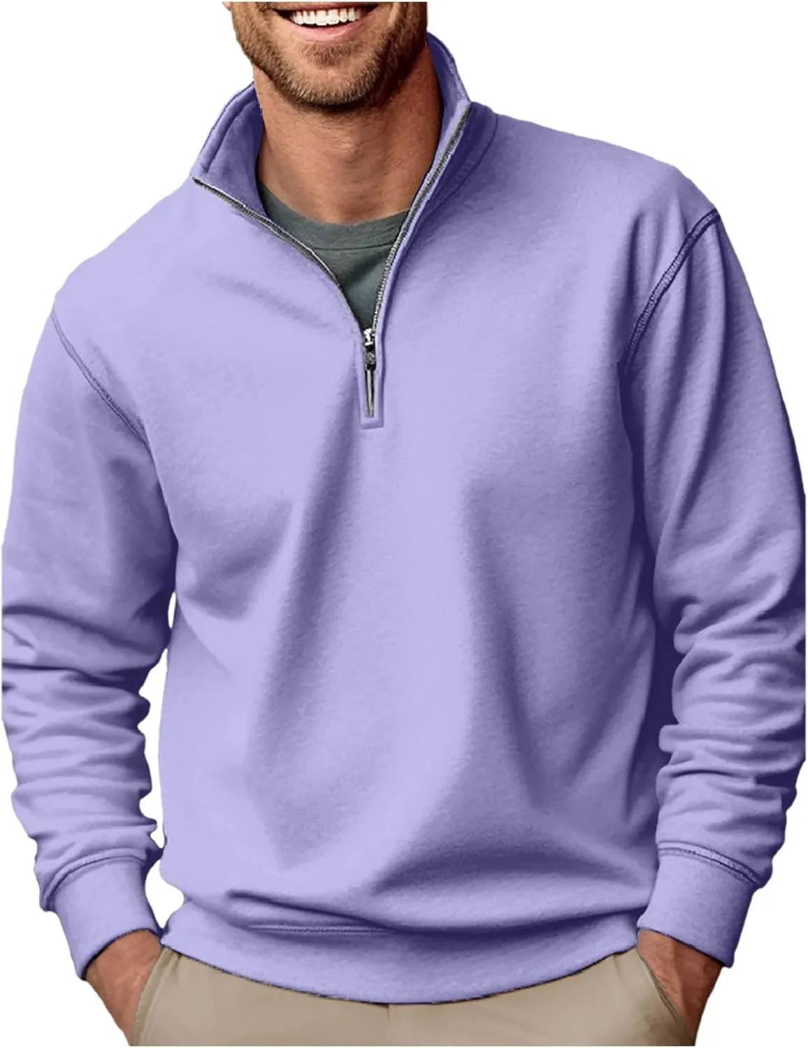 Sweatshirts for Men 2024 Fall Casual Stand Collar Button Up Pullover Sweatshirts Casual Loose Athletic Shirt Top