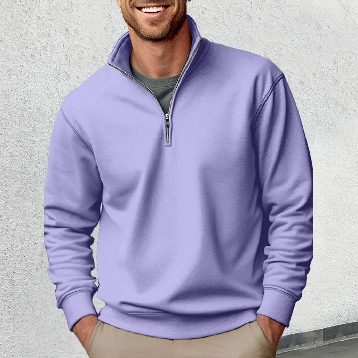 Sweatshirts for Men 2024 Fall Casual Stand Collar Button Up Pullover Sweatshirts Casual Loose Athletic Shirt Top