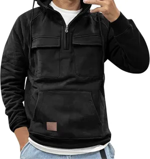 Tactical Hoodie Sweatshirt for Men, Mens Hoodies Pullover Casual Athletic Workout Pullover with Multi Pockets
