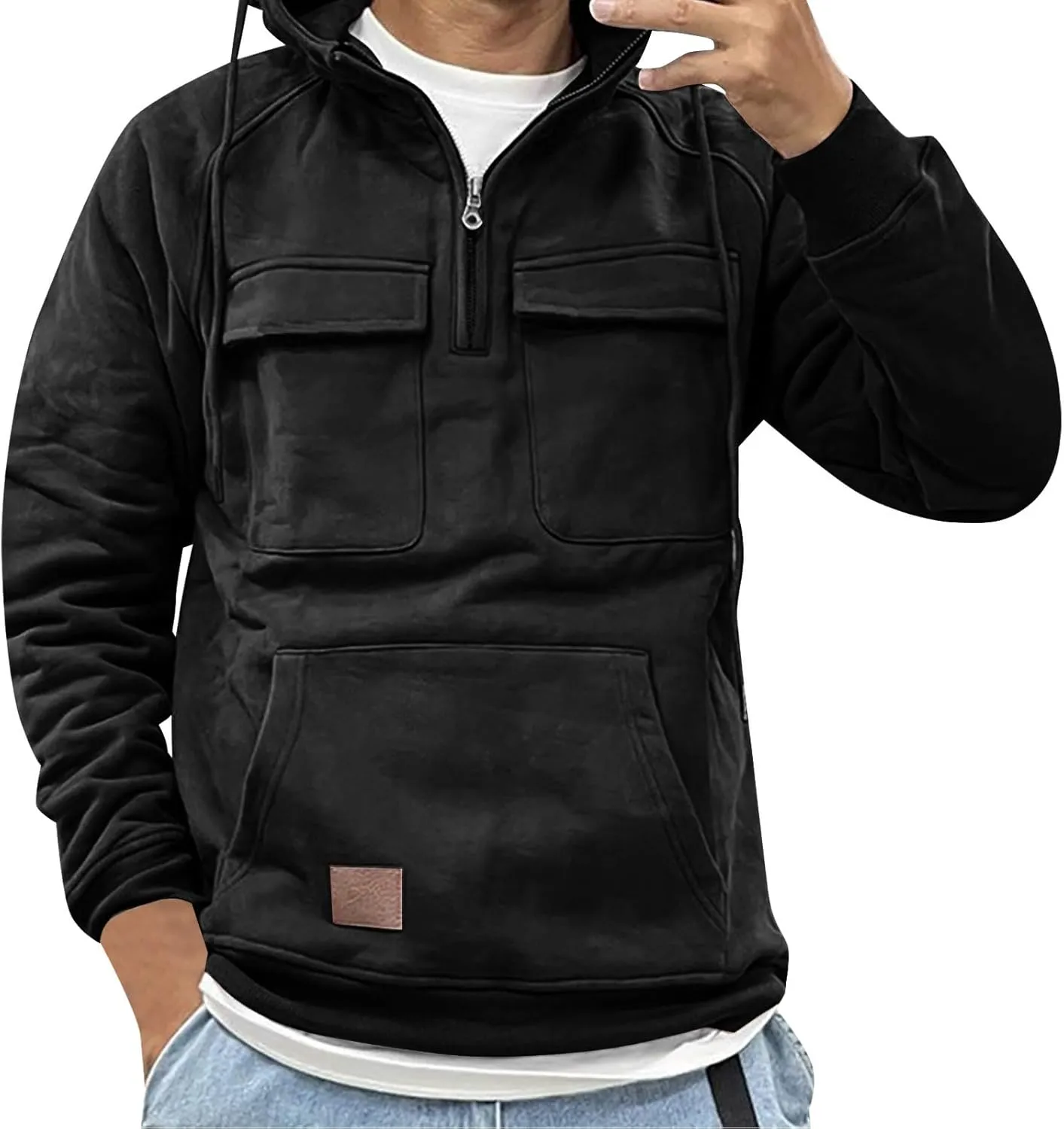 Tactical Hoodie Sweatshirt for Men, Mens Hoodies Pullover Casual Athletic Workout Pullover with Multi Pockets