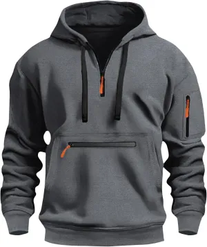 Tactical Hoodies for Men Outdoor Athletic Quarter Zip Pullover Winter Warm Long Sleeve Hooded Sweatshirt with Pockets