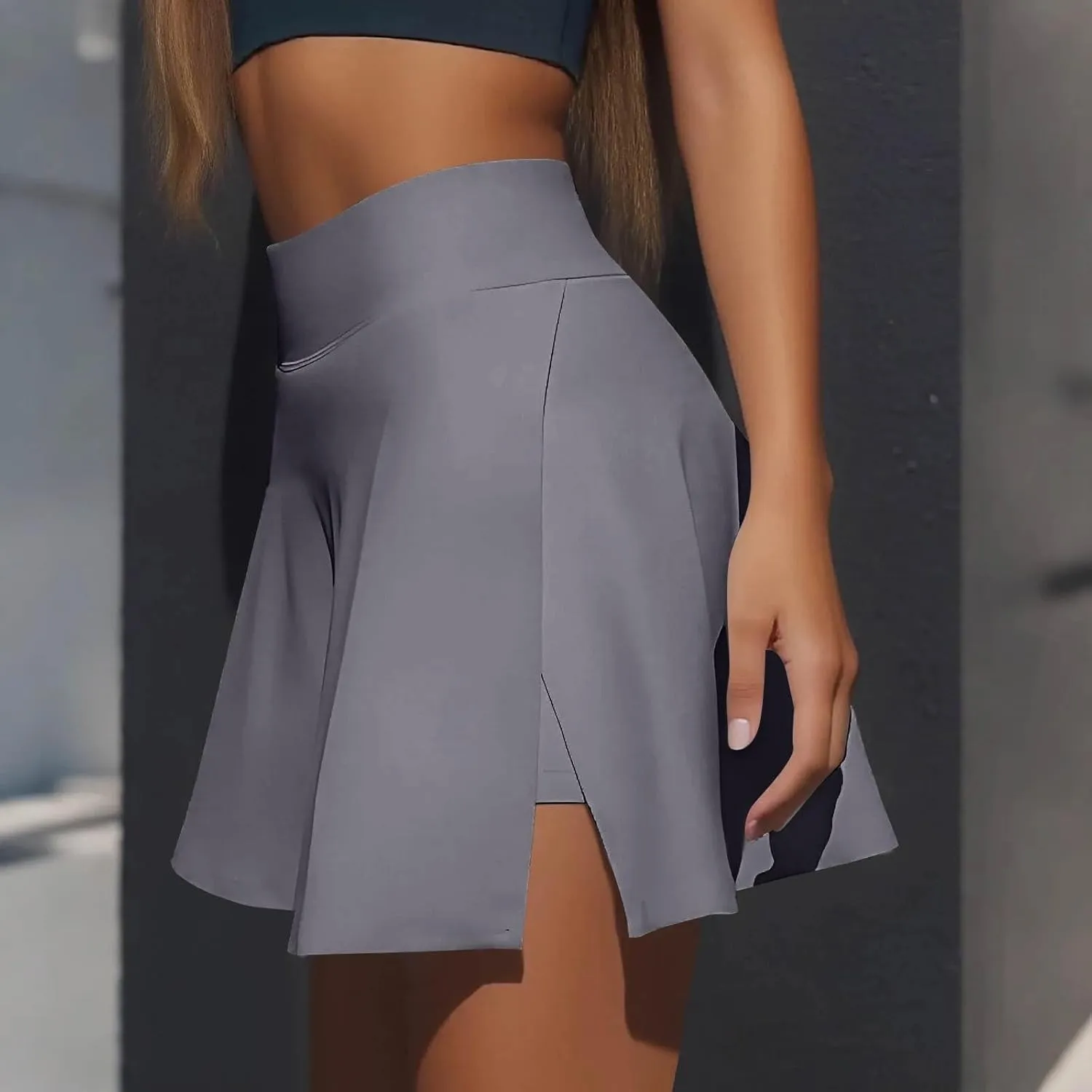 Tennis Skirts for Women with Shorts Solid Color High Waisted Side Split Pleated Skirt Athletic Golf Skorts