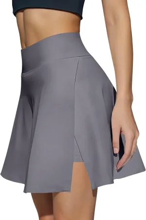Tennis Skirts for Women with Shorts Solid Color High Waisted Side Split Pleated Skirt Athletic Golf Skorts