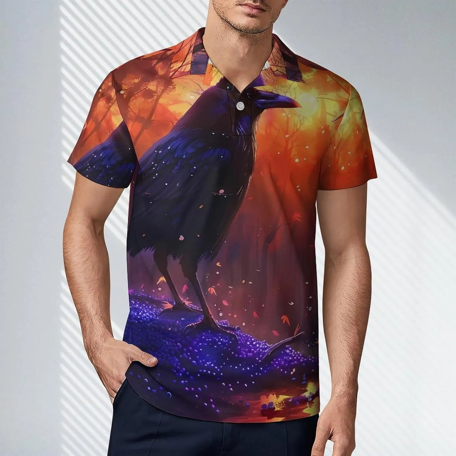 The American Crow Men's Polo Shirt Short Sleeve Print T Shirt Slim Fit Golf Shirt Collared Tee Casual Top