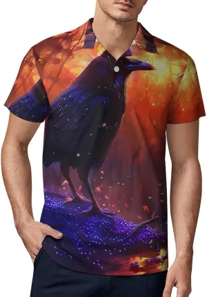 The American Crow Men's Polo Shirt Short Sleeve Print T Shirt Slim Fit Golf Shirt Collared Tee Casual Top