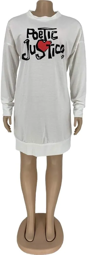 THLAI Women Casual T Shirt Dress Letter Print Solid Long Sleeve Midi Dress Loose Plus Size T-Shirt Dress