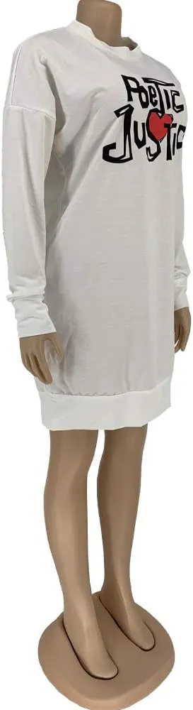 THLAI Women Casual T Shirt Dress Letter Print Solid Long Sleeve Midi Dress Loose Plus Size T-Shirt Dress