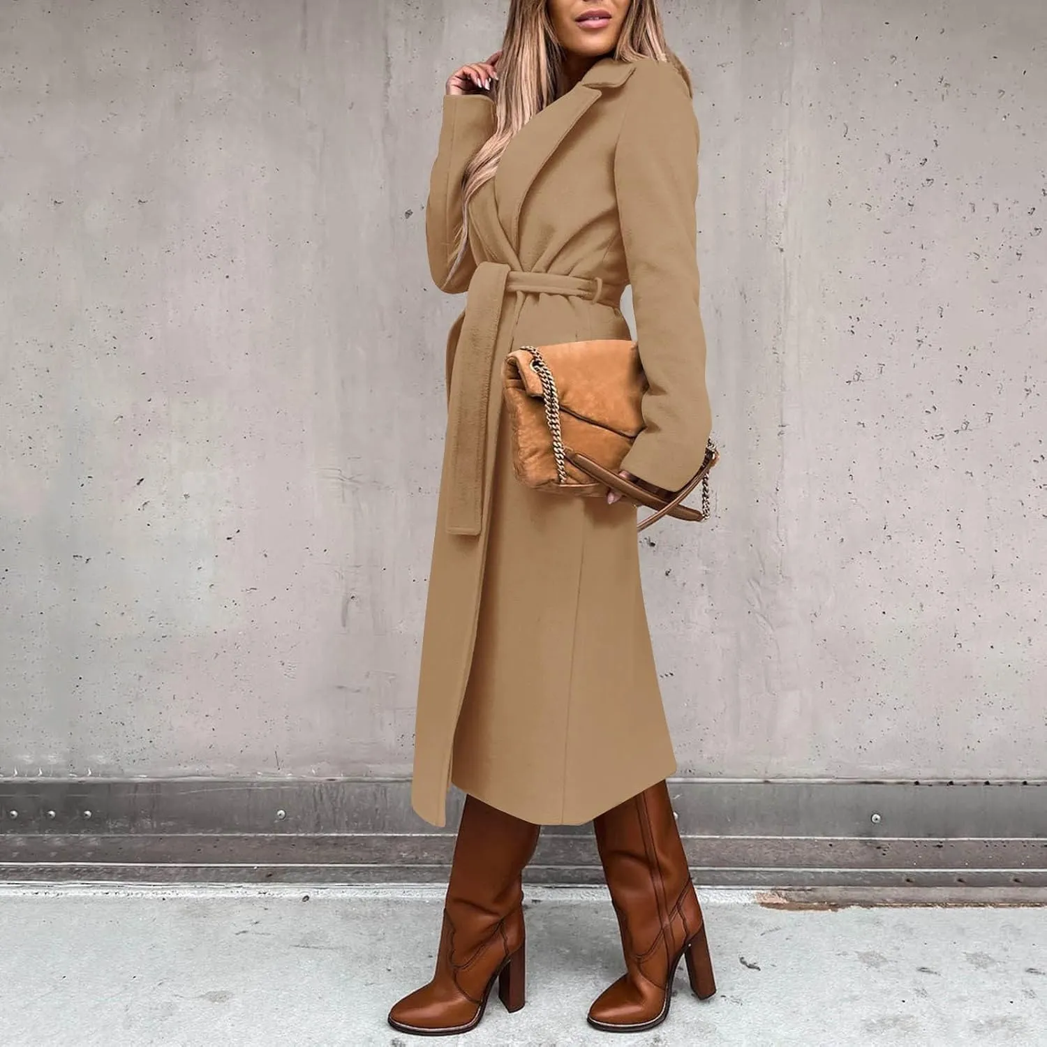 Trench Coat for Women 2024 Fall Winter Notch Lapel Slim Fit Long Jacket Fashion Soild Waistband Cardigan Outerwear