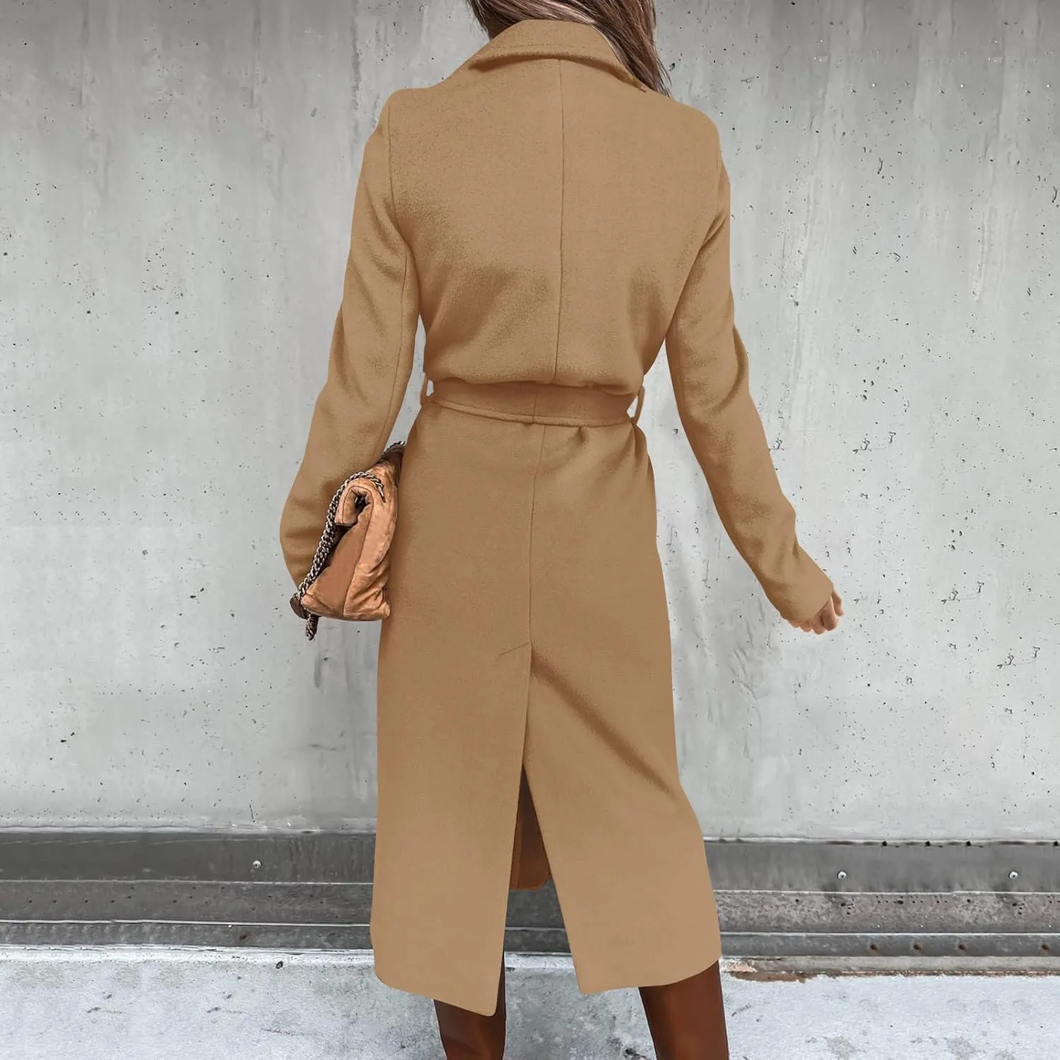 Trench Coat for Women 2024 Fall Winter Notch Lapel Slim Fit Long Jacket Fashion Soild Waistband Cardigan Outerwear
