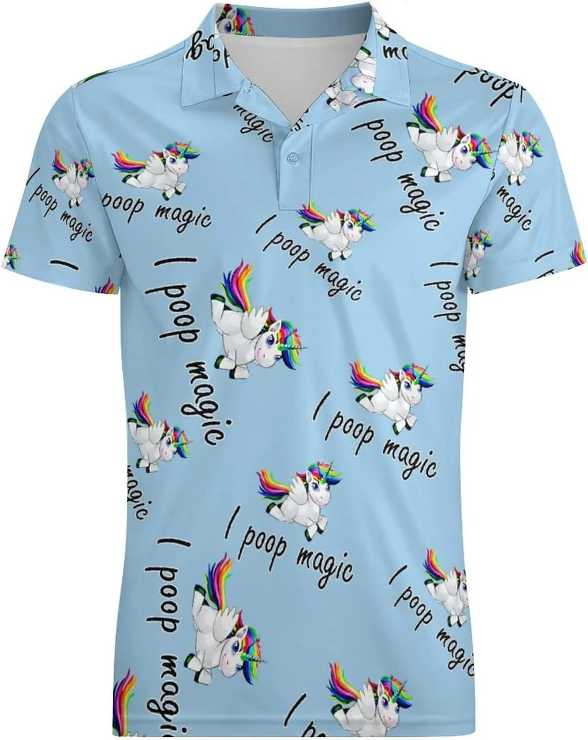 Unicorn I Poop Magic Men's Polo Shirt Short Sleeve Print T Shirt Slim Fit Golf Shirt Collared Tee Casual Top