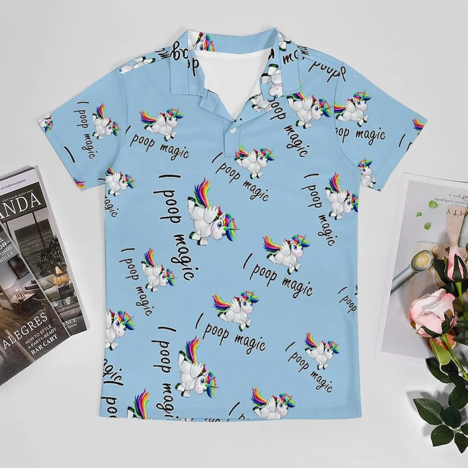 Unicorn I Poop Magic Men's Polo Shirt Short Sleeve Print T Shirt Slim Fit Golf Shirt Collared Tee Casual Top