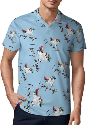 Unicorn I Poop Magic Men's Polo Shirt Short Sleeve Print T Shirt Slim Fit Golf Shirt Collared Tee Casual Top