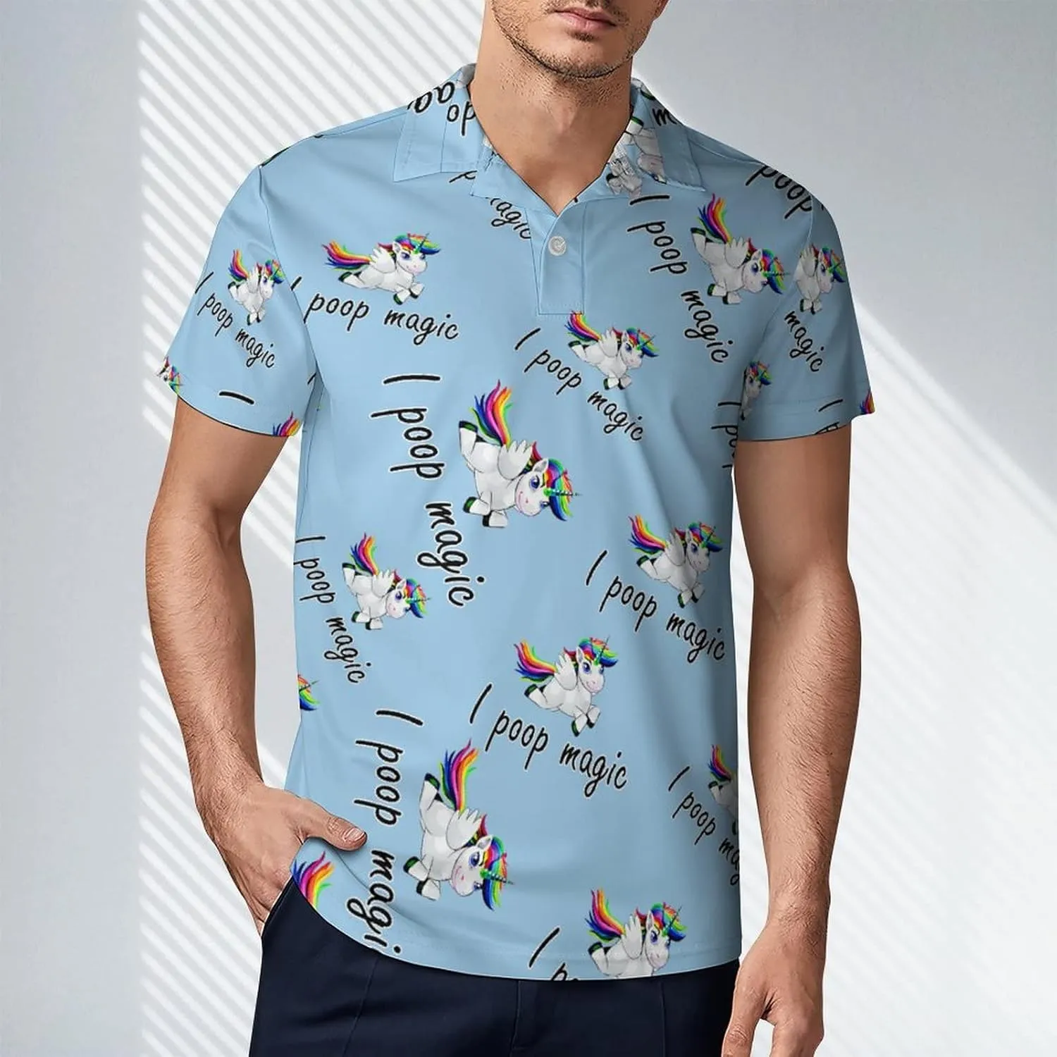 Unicorn I Poop Magic Men's Polo Shirt Short Sleeve Print T Shirt Slim Fit Golf Shirt Collared Tee Casual Top