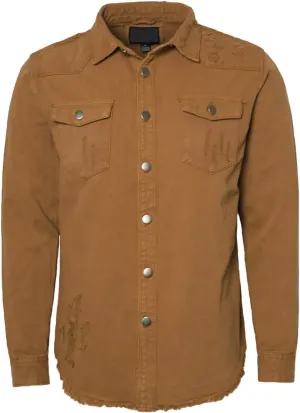 URBANJ Men's Distressed Denim Shirt Jacket