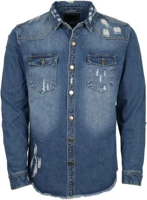 URBANJ Men's Distressed Denim Shirt Jacket