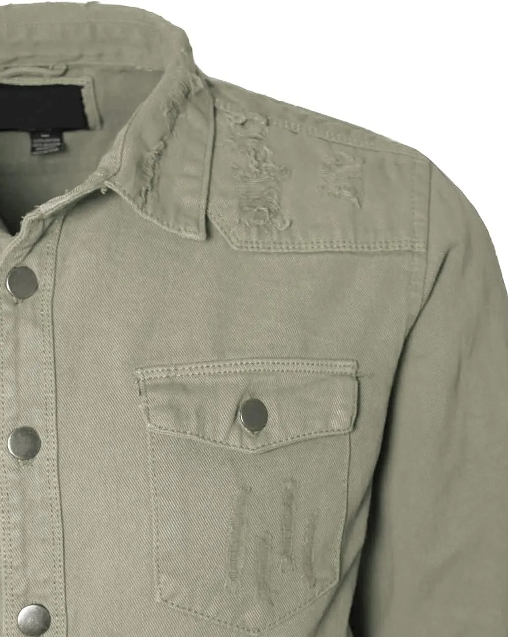 URBANJ Men's Distressed Denim Shirt Jacket