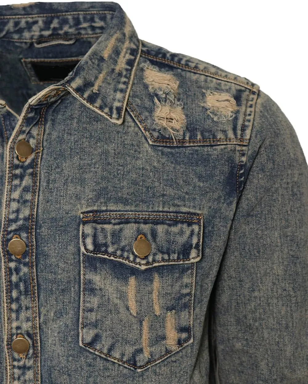 URBANJ Men's Distressed Denim Shirt Jacket