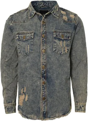 URBANJ Men's Distressed Denim Shirt Jacket