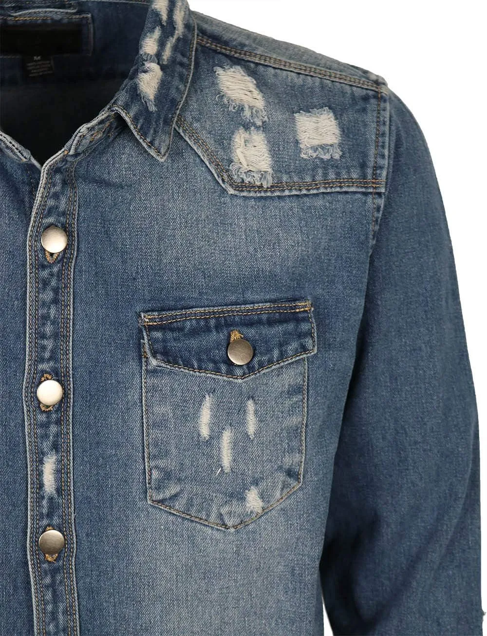 URBANJ Men's Distressed Denim Shirt Jacket
