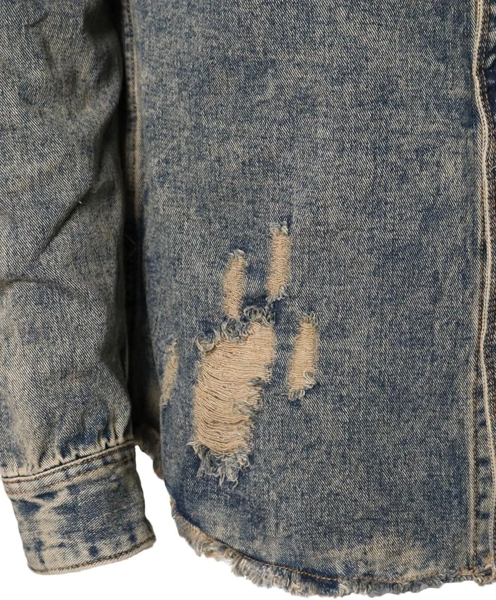 URBANJ Men's Distressed Denim Shirt Jacket