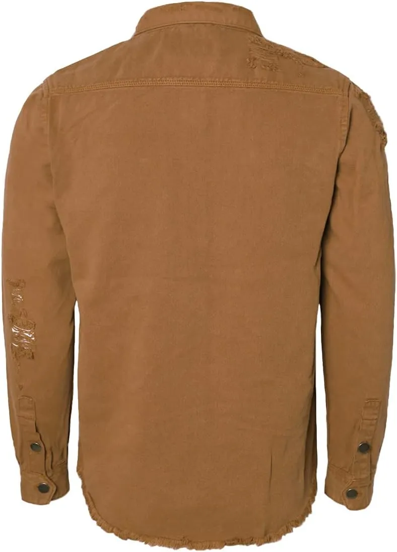 URBANJ Men's Distressed Denim Shirt Jacket