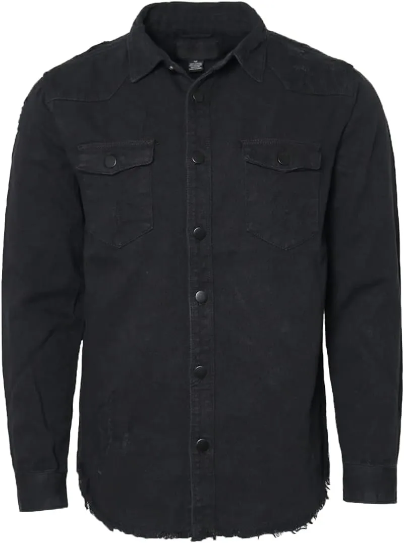 URBANJ Men's Distressed Denim Shirt Jacket