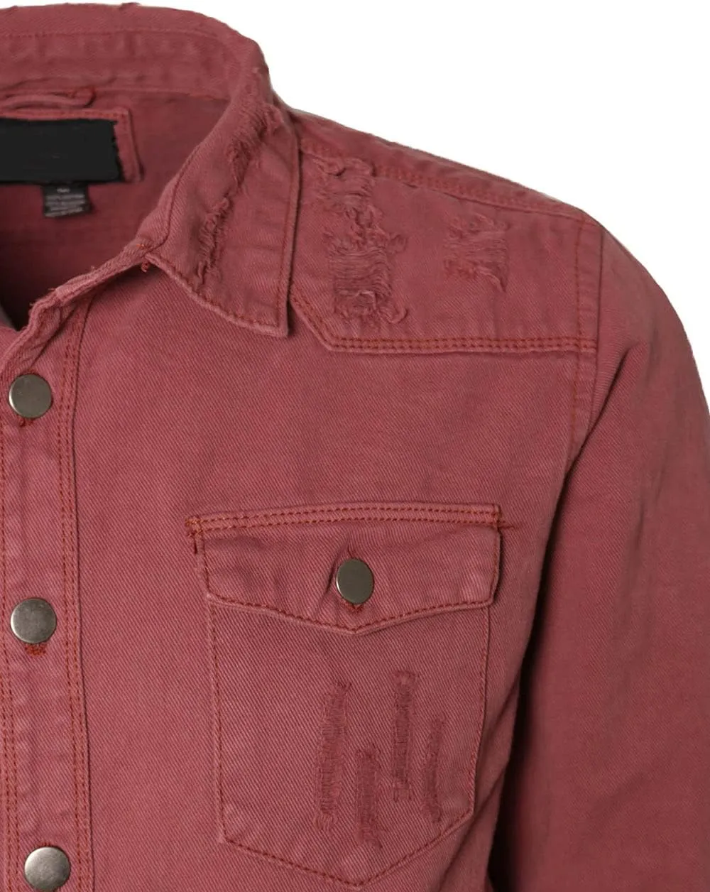 URBANJ Men's Distressed Denim Shirt Jacket