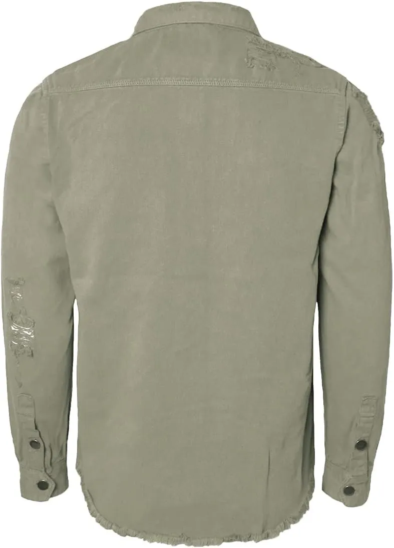 URBANJ Men's Distressed Denim Shirt Jacket