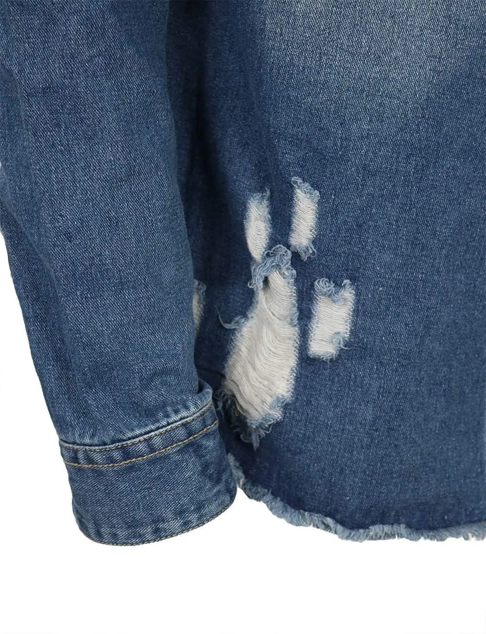 URBANJ Men's Distressed Denim Shirt Jacket