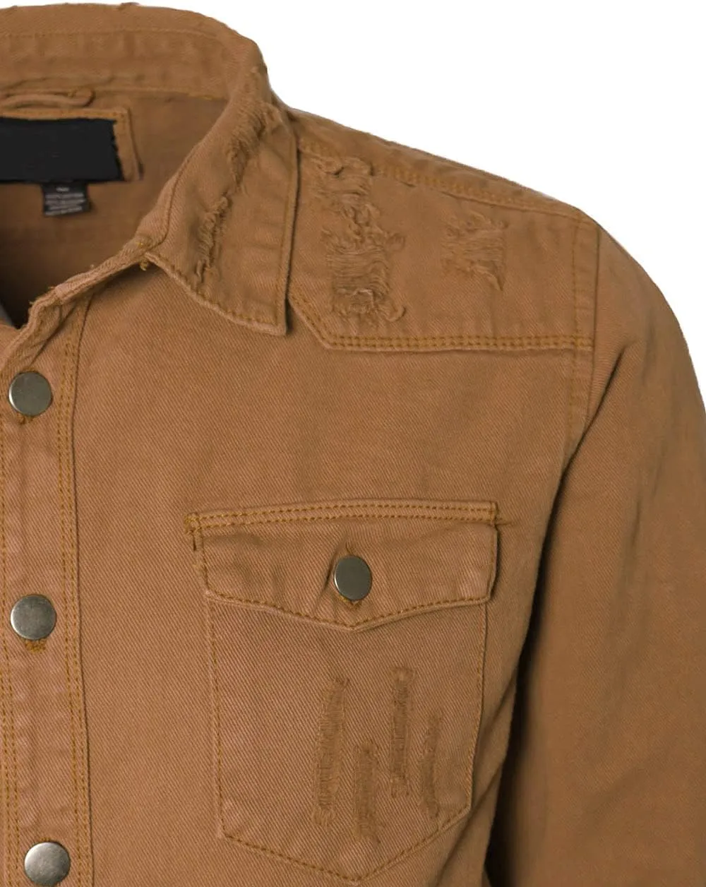 URBANJ Men's Distressed Denim Shirt Jacket