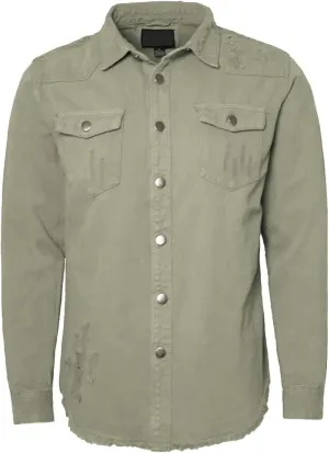 URBANJ Men's Distressed Denim Shirt Jacket