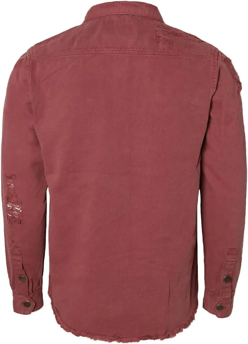 URBANJ Men's Distressed Denim Shirt Jacket