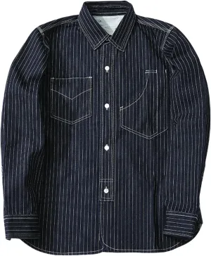 USTZFTBCL Men's Striped Denim Workwear Shirt