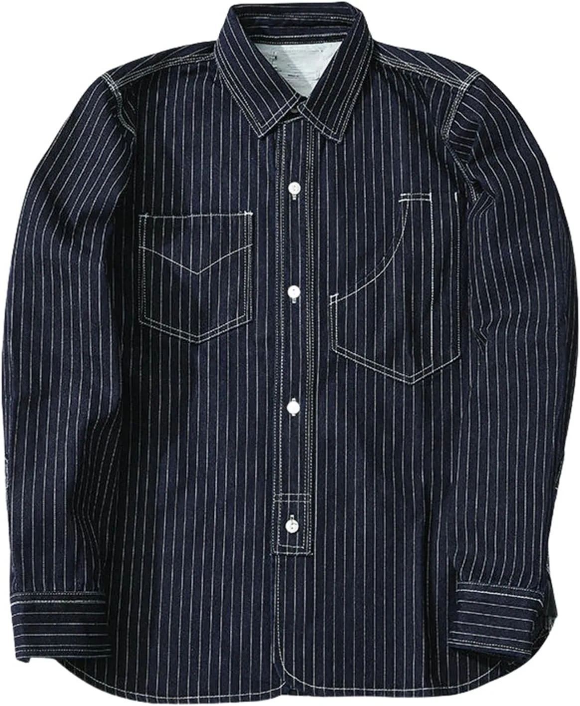 USTZFTBCL Men's Striped Denim Workwear Shirt