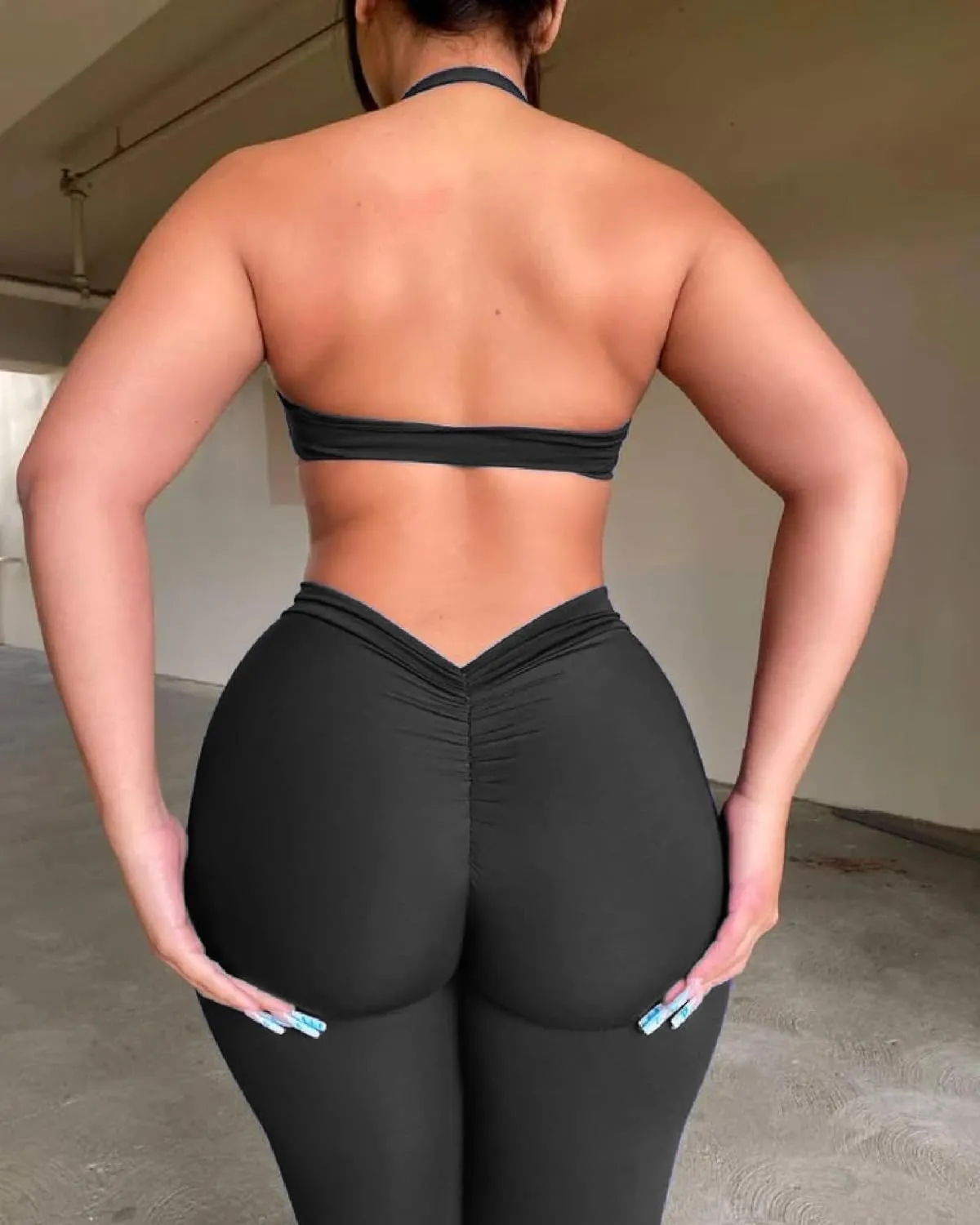 V Back Scrunch Butt Leggings for Women with Pocket Butt Lifting Leggings Tummy Control Booty Lifting Leggings