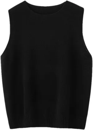 Vsadsau Knitwears Women Sweater Vest 100% Merino Wool Knitted Jumpers Sleeveless Crewneck Pullover Sweater