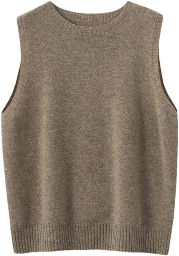 Vsadsau Knitwears Women Sweater Vest 100% Merino Wool Knitted Jumpers Sleeveless Crewneck Pullover Sweater