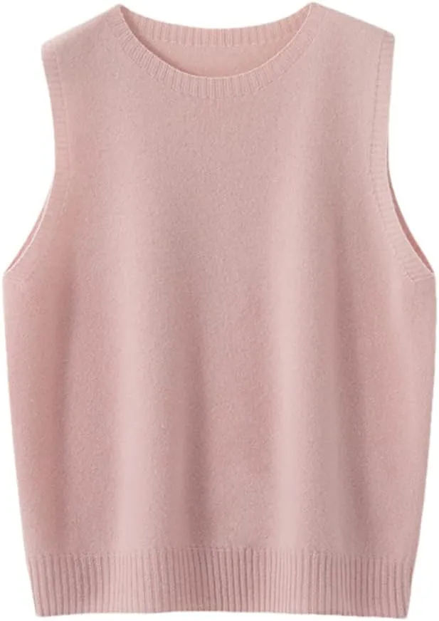 Vsadsau Knitwears Women Sweater Vest 100% Merino Wool Knitted Jumpers Sleeveless Crewneck Pullover Sweater