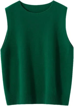 Vsadsau Knitwears Women Sweater Vest 100% Merino Wool Knitted Jumpers Sleeveless Crewneck Pullover Sweater