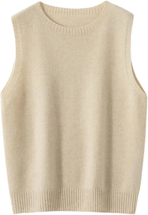 Vsadsau Knitwears Women Sweater Vest 100% Merino Wool Knitted Jumpers Sleeveless Crewneck Pullover Sweater