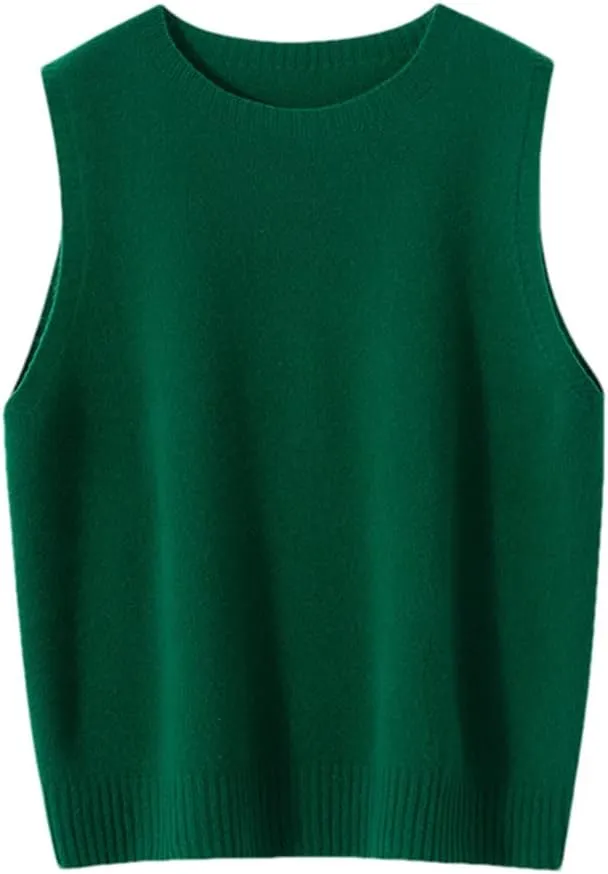 Vsadsau Knitwears Women Sweater Vest 100% Merino Wool Knitted Jumpers Sleeveless Crewneck Pullover Sweater