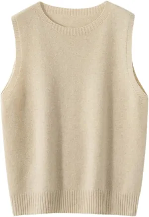 Vsadsau Knitwears Women Sweater Vest 100% Merino Wool Knitted Jumpers Sleeveless Crewneck Pullover Sweater