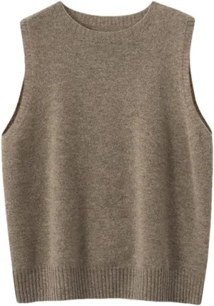 Vsadsau Knitwears Women Sweater Vest 100% Merino Wool Knitted Jumpers Sleeveless Crewneck Pullover Sweater
