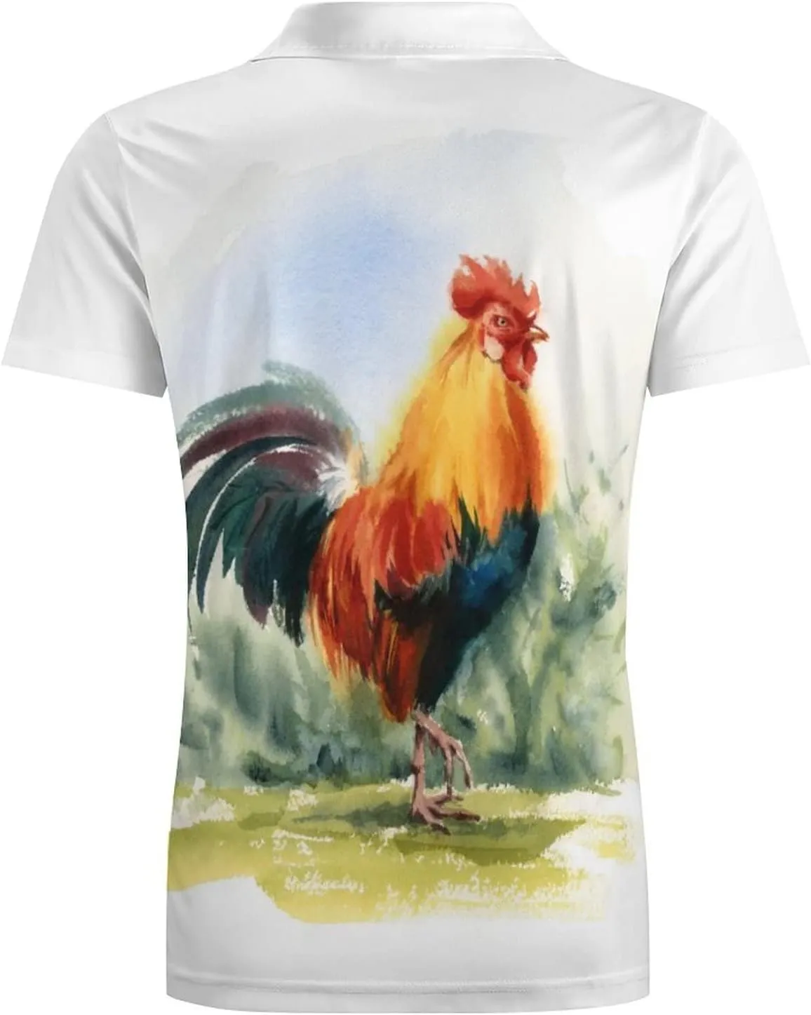 Watercolor Farm Rooster Men's Polo Shirt Short Sleeve Print T Shirt Slim Fit Golf Shirt Collared Tee Casual Top