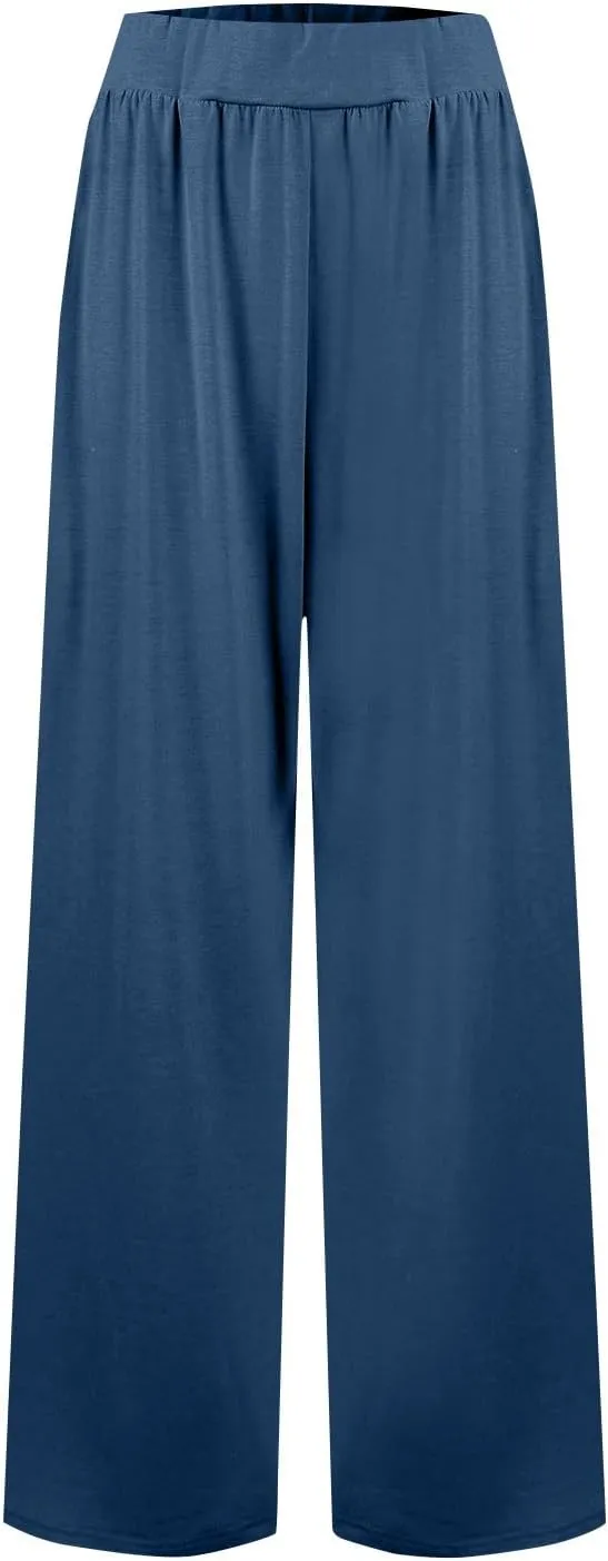 Wide Leg Dress Pants for Women High Waist Lounge Pants with Pockets Loose Stretch Dress Work Trouser Pants