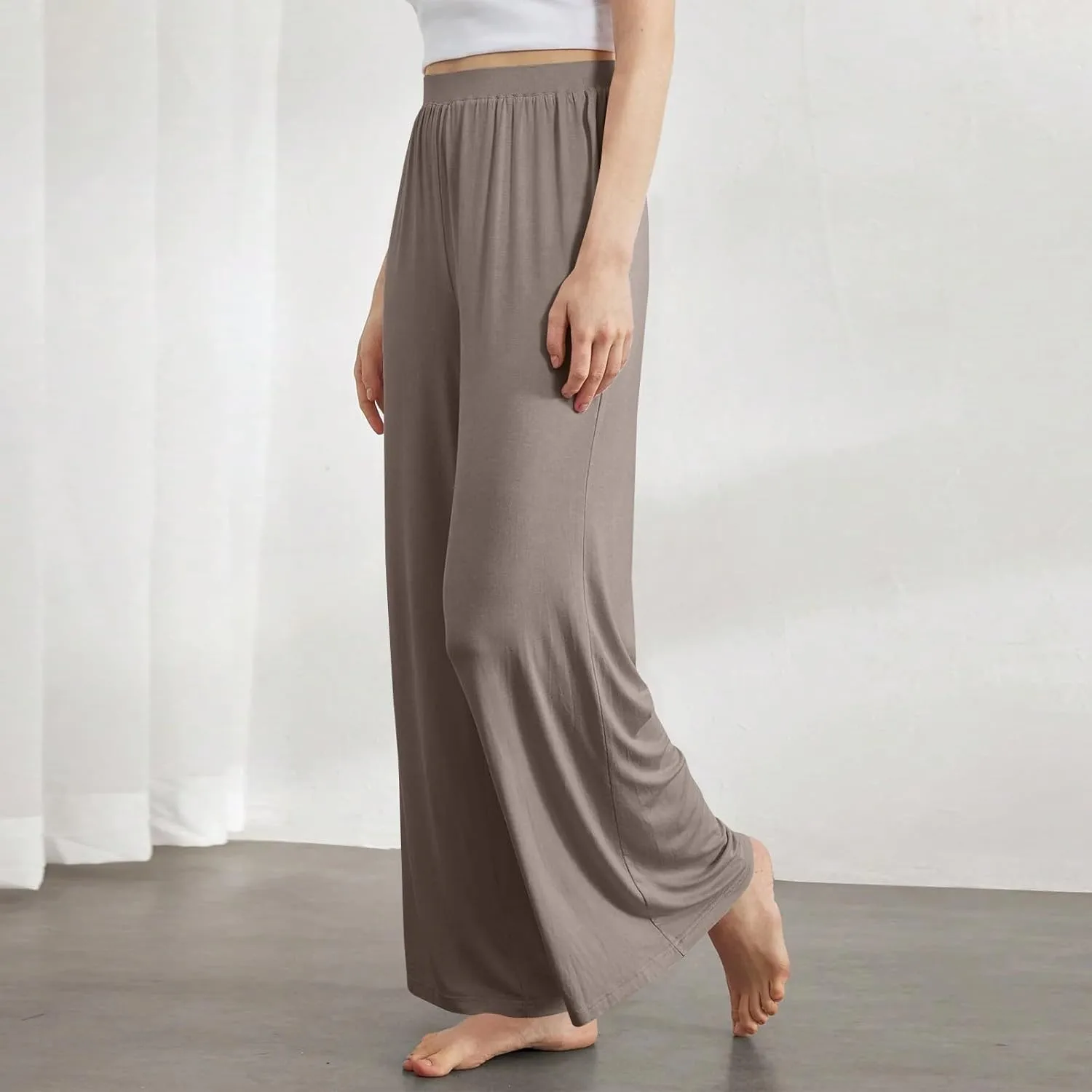 Wide Leg Dress Pants for Women High Waist Lounge Pants with Pockets Loose Stretch Dress Work Trouser Pants